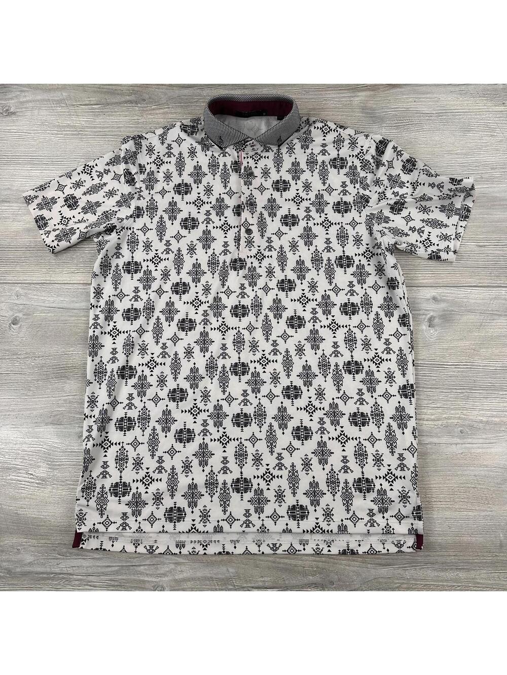 Greyson Polo Shirt Mens Medium White Black Aztec Southwestern Dakota Dunes